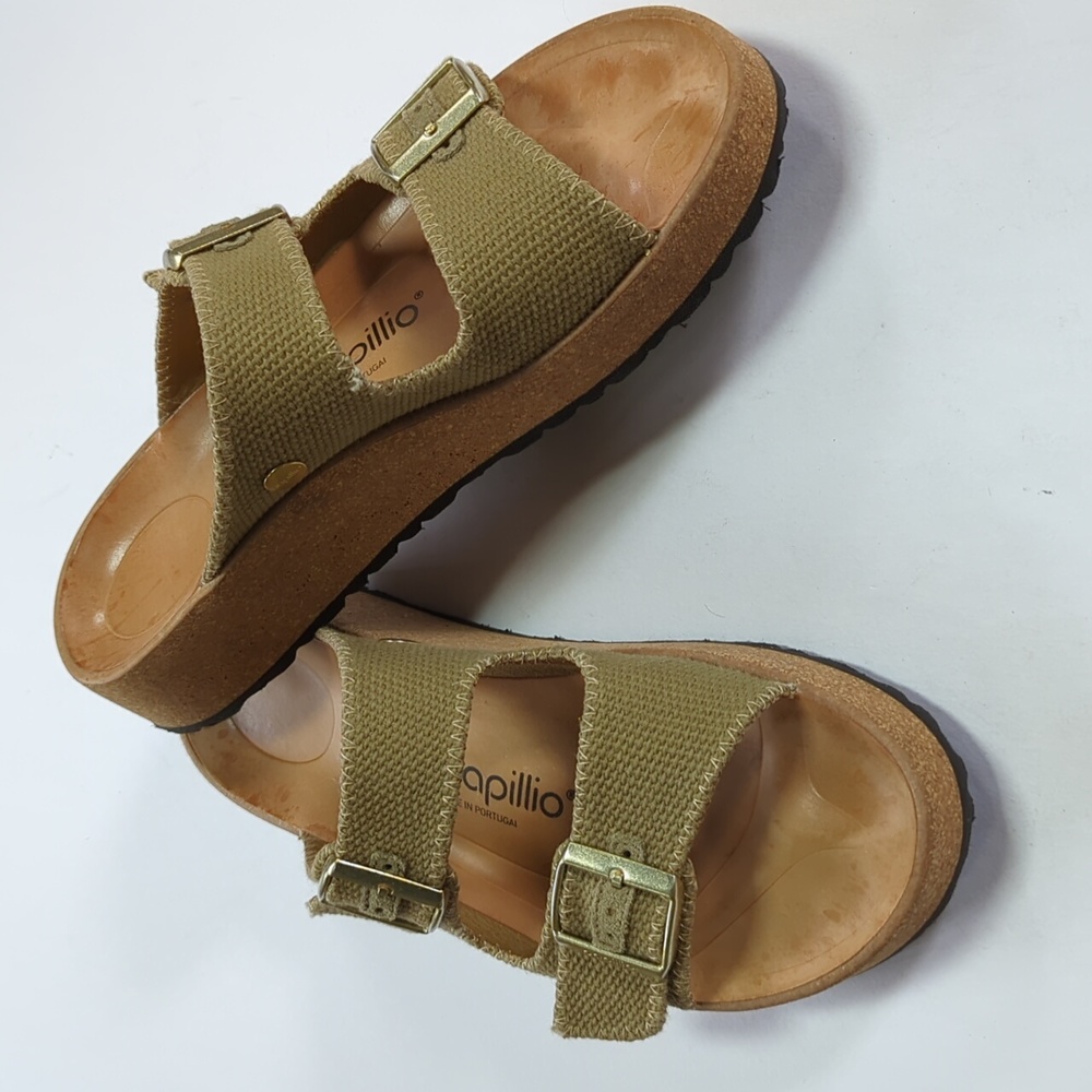 Papillio Olive Green Double Buckle Platform Sandals